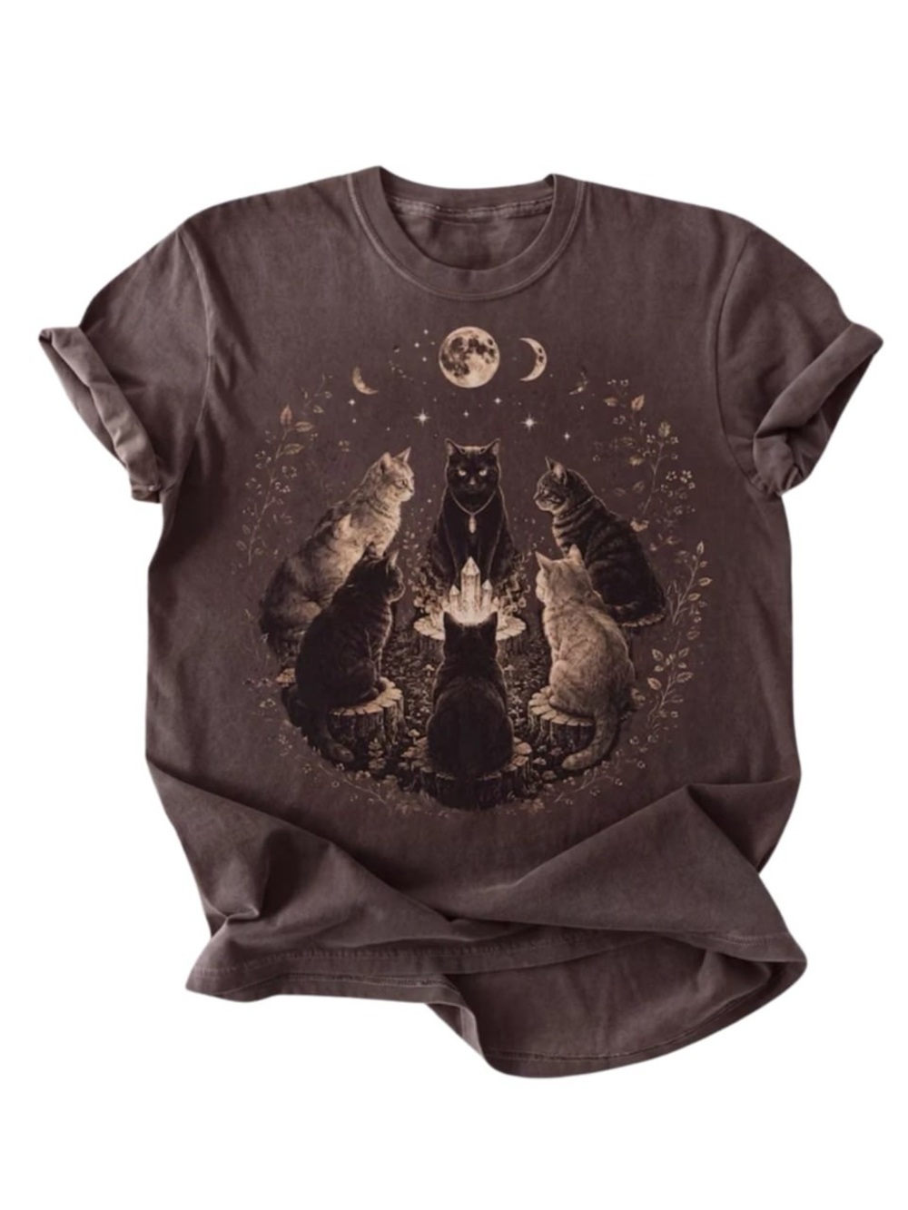 Brown Mystic Cats Circle Graphic Tee